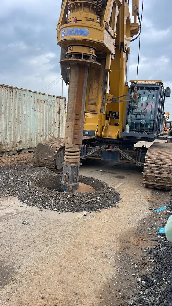 Auger tooling detail during piling and drilling preparation