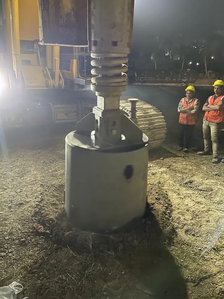 Concrete pile cap work under site lighting