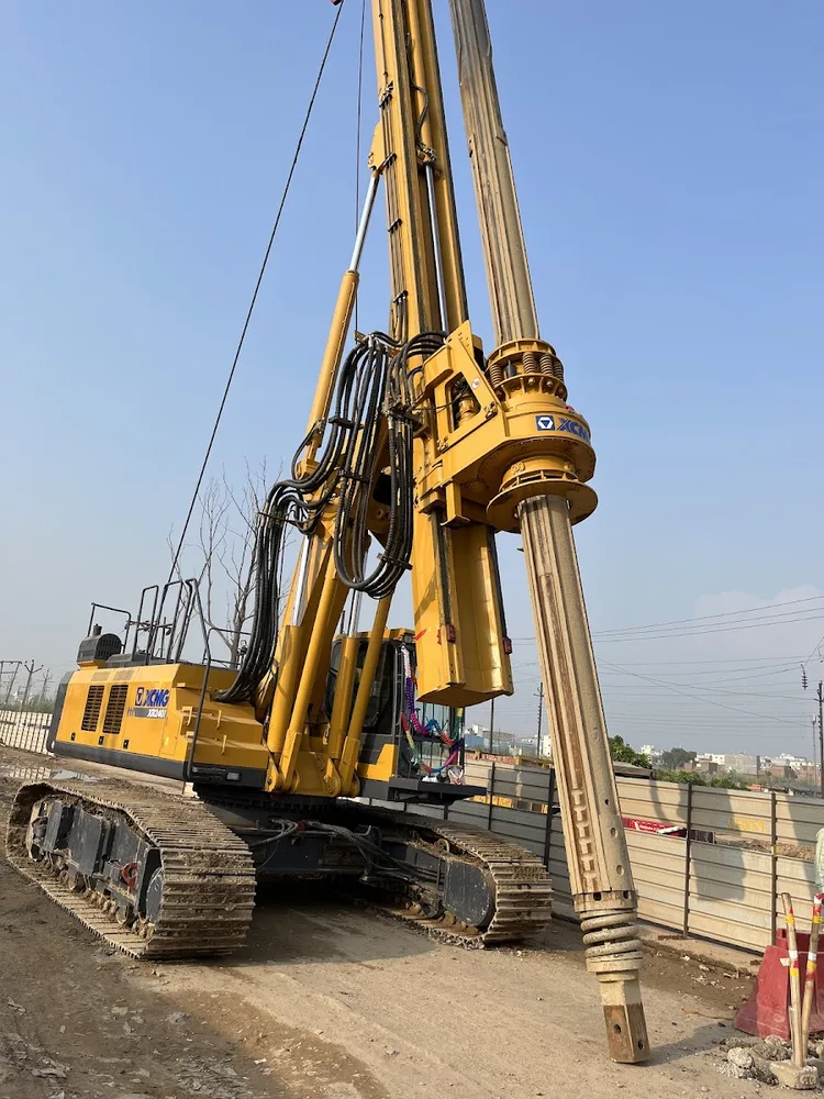 Daytime piling rig setup for foundation work