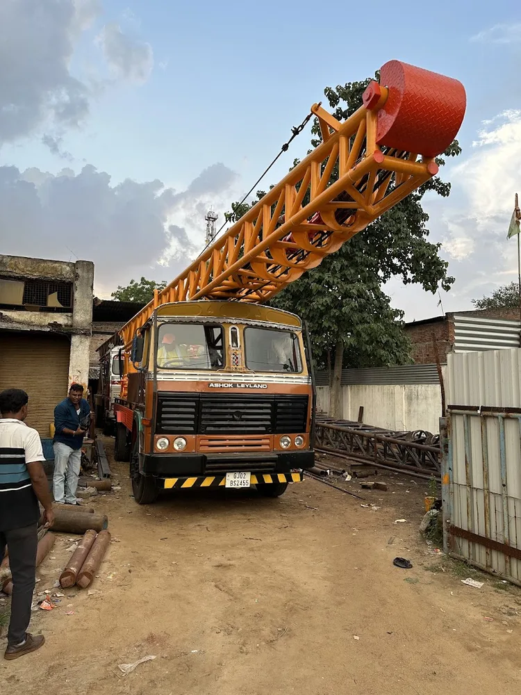 Construction equipment truck staged in an equipment yard