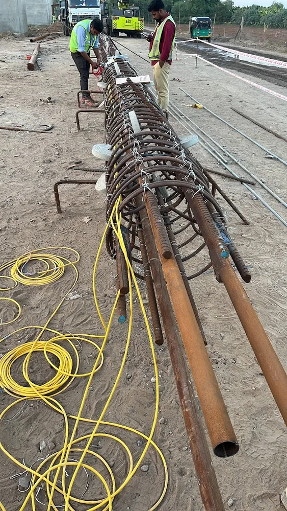 Pile cage detailing and reinforcement preparation at a foundation site