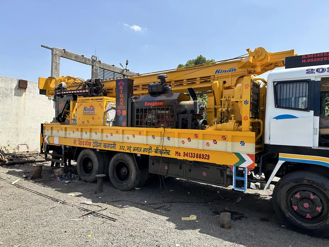 Truck-mounted construction equipment prepared for mobilisation